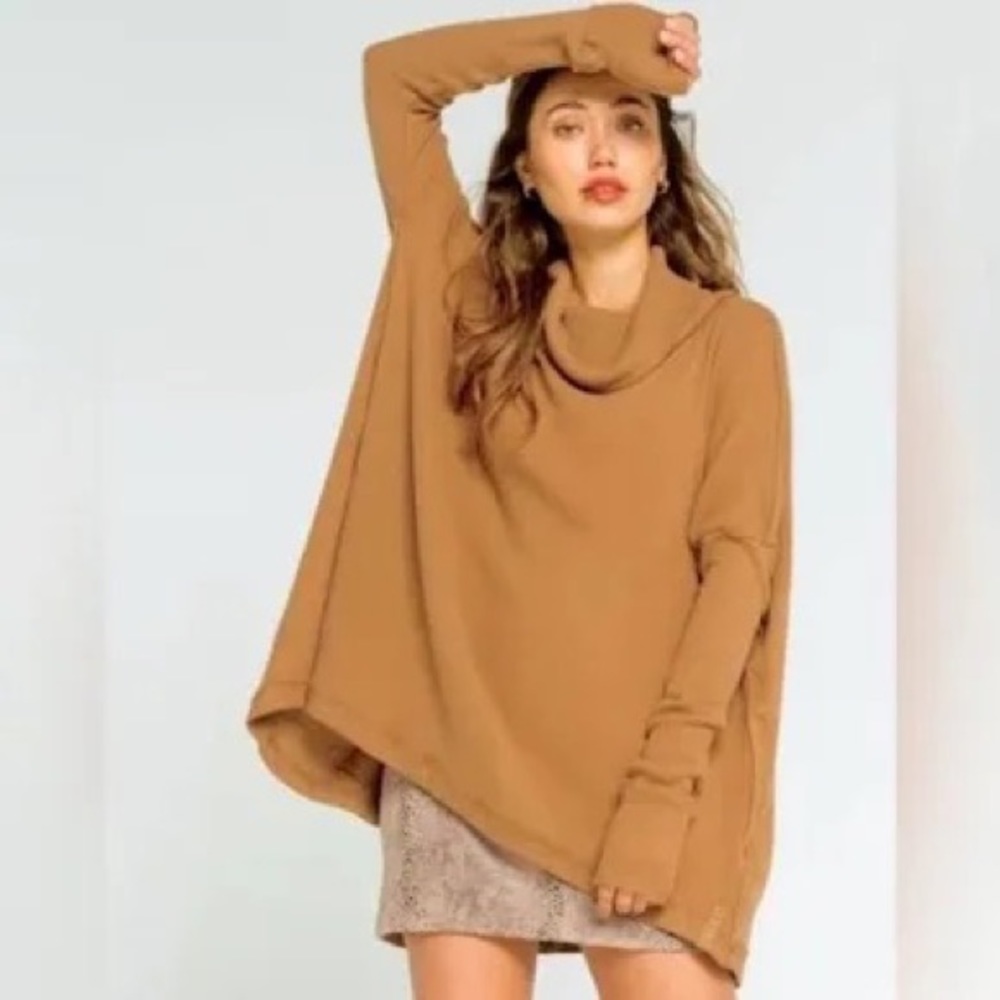 Free People Juicy Long Sleeve Cowl Neck Surplice Back Top Canyon Moon Size S NWT